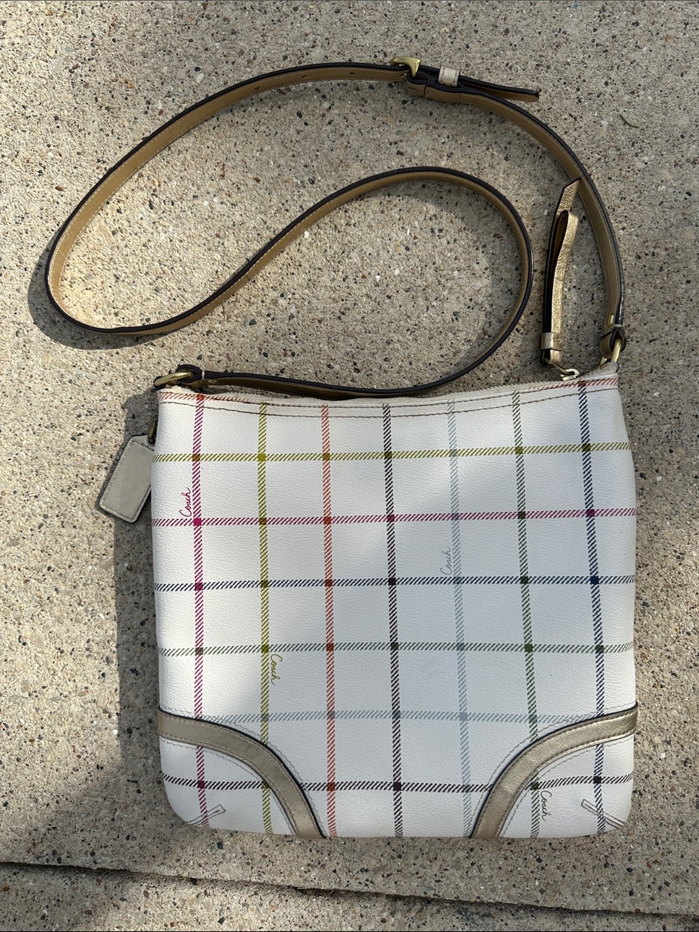 Coach White Multicolor Plaid Crossbody with Gold Accents - Picture 3 of 16
